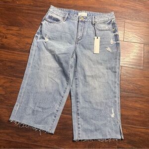 Habitual High Waisted Wide Leg Crop Distressed Jeans